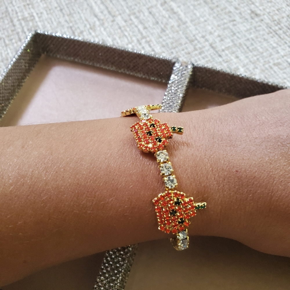 Pumpkin Rhinestone Bracelet Earring Set - Picture 4 of 12